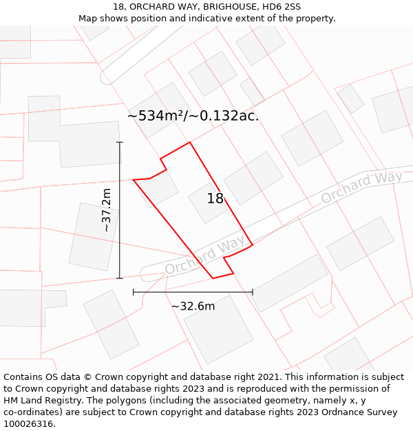 18, ORCHARD WAY, BRIGHOUSE, HD6 2SS: Plot and title map