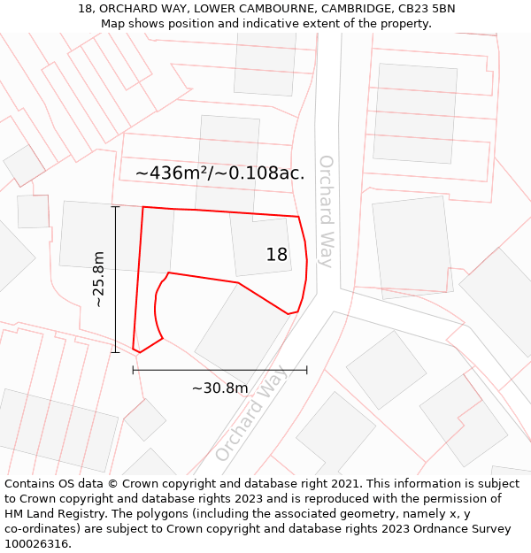 18, ORCHARD WAY, LOWER CAMBOURNE, CAMBRIDGE, CB23 5BN: Plot and title map