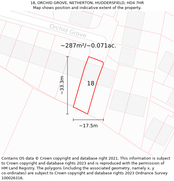 18, ORCHID GROVE, NETHERTON, HUDDERSFIELD, HD4 7HR: Plot and title map