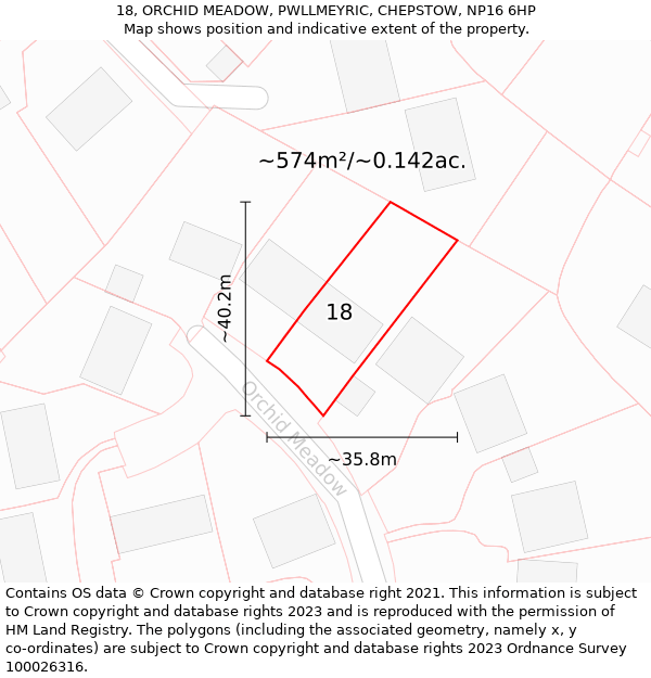 18, ORCHID MEADOW, PWLLMEYRIC, CHEPSTOW, NP16 6HP: Plot and title map