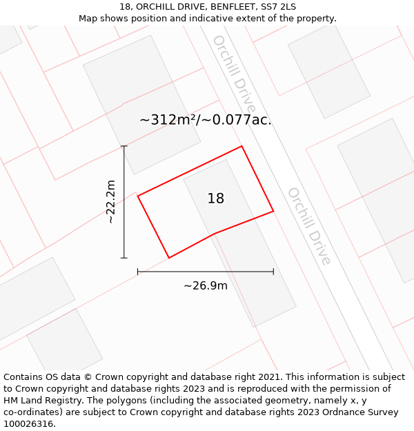 18, ORCHILL DRIVE, BENFLEET, SS7 2LS: Plot and title map