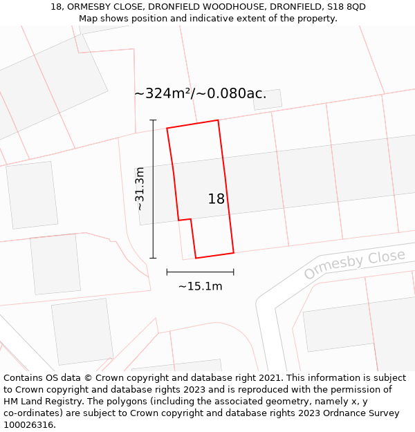 18, ORMESBY CLOSE, DRONFIELD WOODHOUSE, DRONFIELD, S18 8QD: Plot and title map