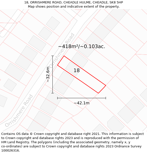 18, ORRISHMERE ROAD, CHEADLE HULME, CHEADLE, SK8 5HP: Plot and title map