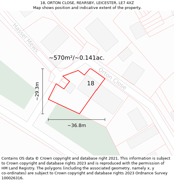 18, ORTON CLOSE, REARSBY, LEICESTER, LE7 4XZ: Plot and title map