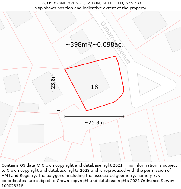 18, OSBORNE AVENUE, ASTON, SHEFFIELD, S26 2BY: Plot and title map