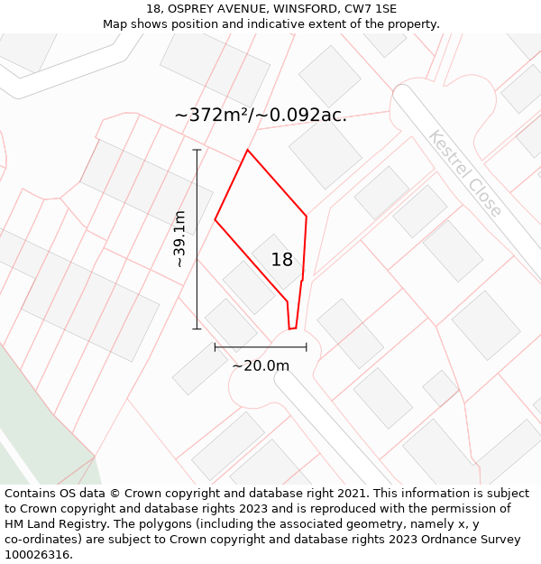 18, OSPREY AVENUE, WINSFORD, CW7 1SE: Plot and title map