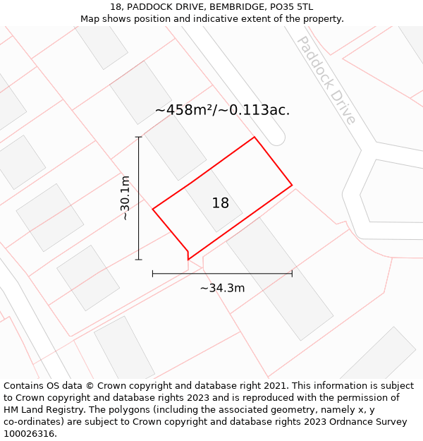 18, PADDOCK DRIVE, BEMBRIDGE, PO35 5TL: Plot and title map