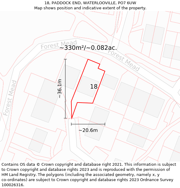 18, PADDOCK END, WATERLOOVILLE, PO7 6UW: Plot and title map