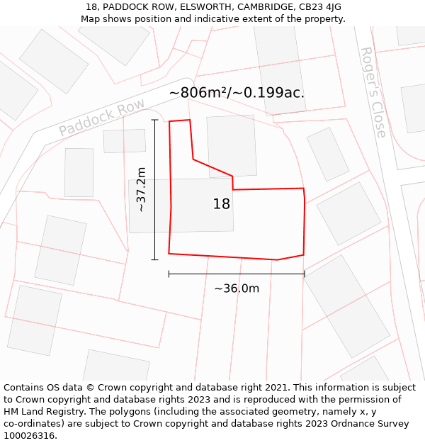 18, PADDOCK ROW, ELSWORTH, CAMBRIDGE, CB23 4JG: Plot and title map