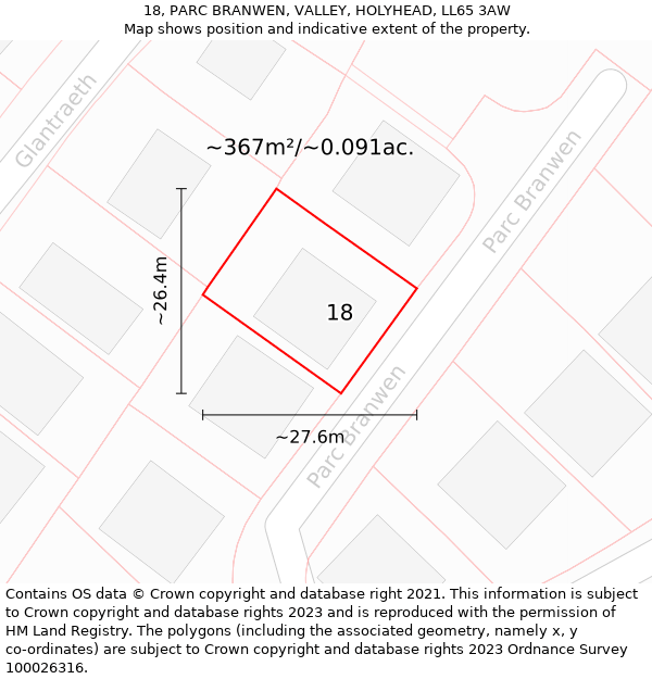 18, PARC BRANWEN, VALLEY, HOLYHEAD, LL65 3AW: Plot and title map