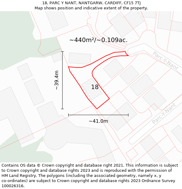 18, PARC Y NANT, NANTGARW, CARDIFF, CF15 7TJ: Plot and title map