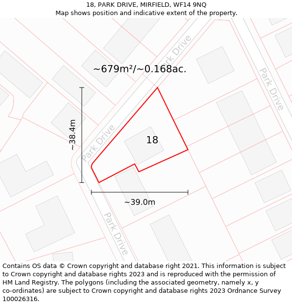 18, PARK DRIVE, MIRFIELD, WF14 9NQ: Plot and title map