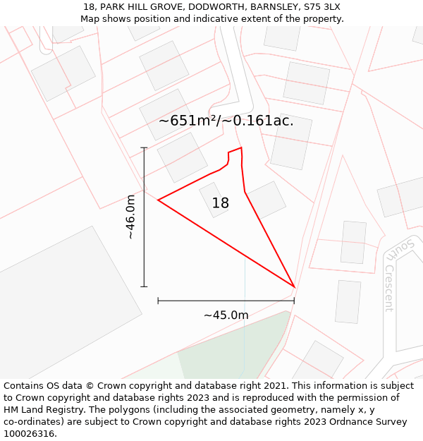 18, PARK HILL GROVE, DODWORTH, BARNSLEY, S75 3LX: Plot and title map