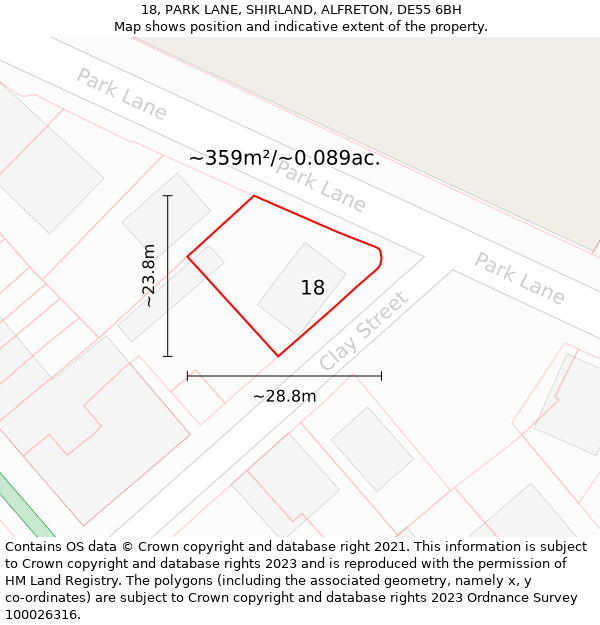 18, PARK LANE, SHIRLAND, ALFRETON, DE55 6BH: Plot and title map