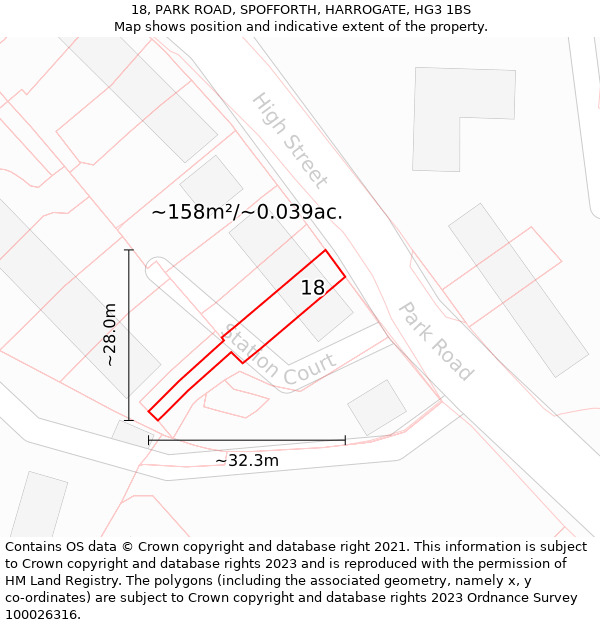 18, PARK ROAD, SPOFFORTH, HARROGATE, HG3 1BS: Plot and title map