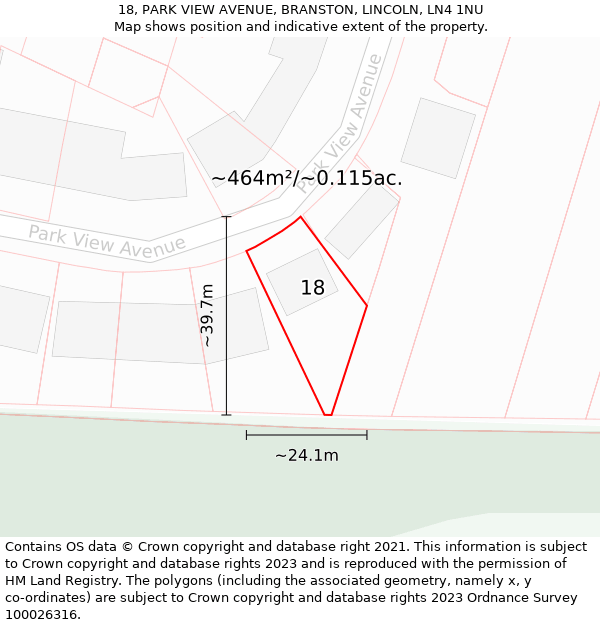 18, PARK VIEW AVENUE, BRANSTON, LINCOLN, LN4 1NU: Plot and title map