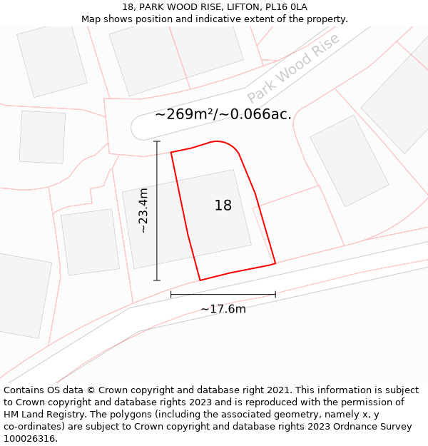 18, PARK WOOD RISE, LIFTON, PL16 0LA: Plot and title map