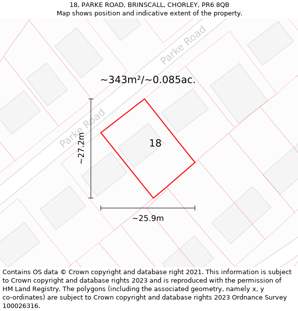 18, PARKE ROAD, BRINSCALL, CHORLEY, PR6 8QB: Plot and title map
