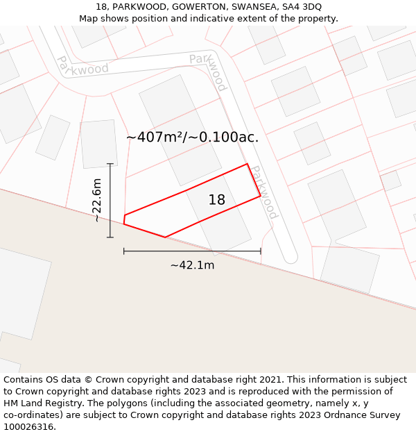 18, PARKWOOD, GOWERTON, SWANSEA, SA4 3DQ: Plot and title map