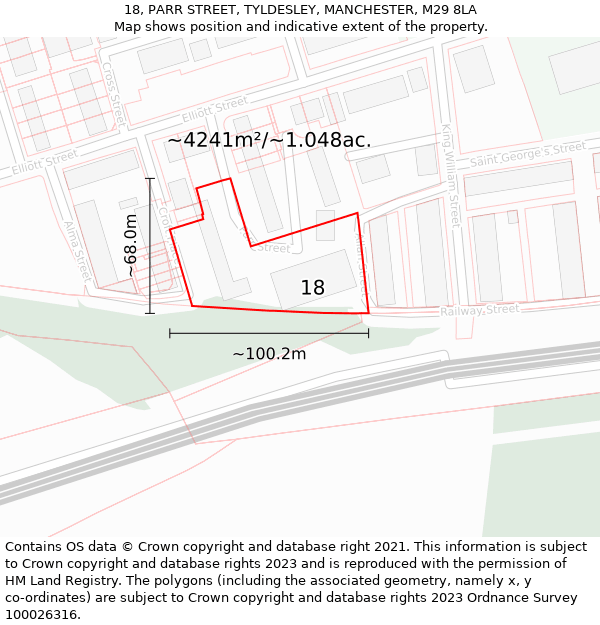 18, PARR STREET, TYLDESLEY, MANCHESTER, M29 8LA: Plot and title map