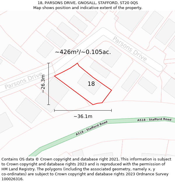 18, PARSONS DRIVE, GNOSALL, STAFFORD, ST20 0QS: Plot and title map