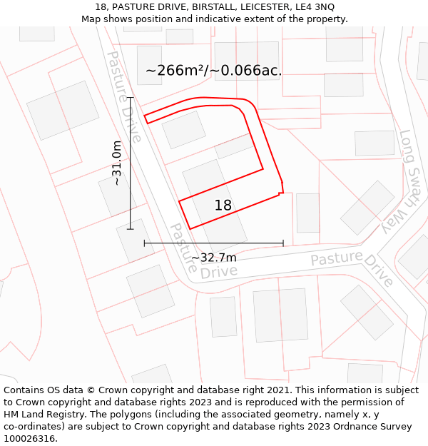 18, PASTURE DRIVE, BIRSTALL, LEICESTER, LE4 3NQ: Plot and title map