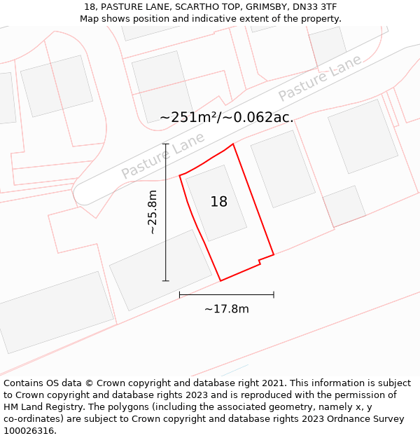 18, PASTURE LANE, SCARTHO TOP, GRIMSBY, DN33 3TF: Plot and title map