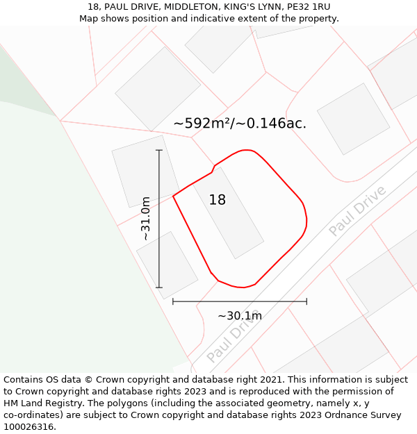 18, PAUL DRIVE, MIDDLETON, KING'S LYNN, PE32 1RU: Plot and title map