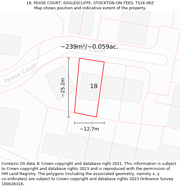 18, PEASE COURT, EAGLESCLIFFE, STOCKTON-ON-TEES, TS16 0RZ: Plot and title map