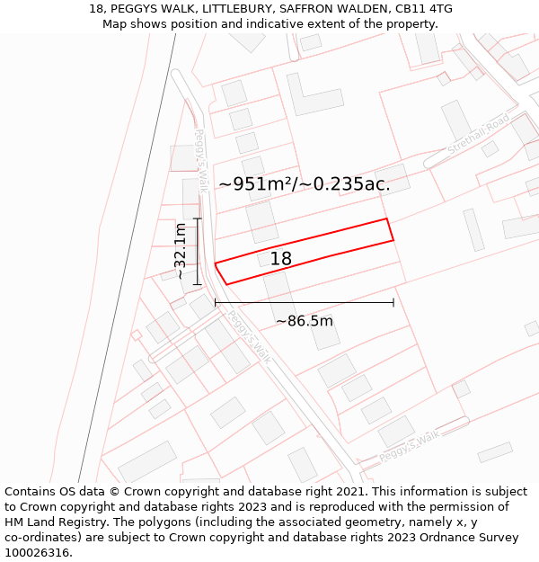 18, PEGGYS WALK, LITTLEBURY, SAFFRON WALDEN, CB11 4TG: Plot and title map