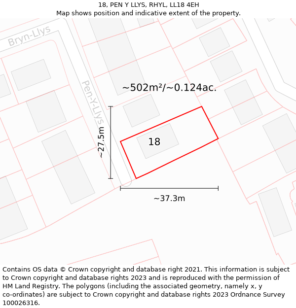 18, PEN Y LLYS, RHYL, LL18 4EH: Plot and title map