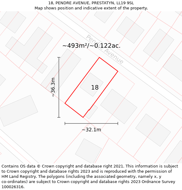 18, PENDRE AVENUE, PRESTATYN, LL19 9SL: Plot and title map