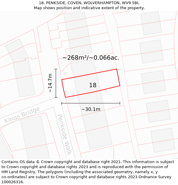 18, PENKSIDE, COVEN, WOLVERHAMPTON, WV9 5BL: Plot and title map