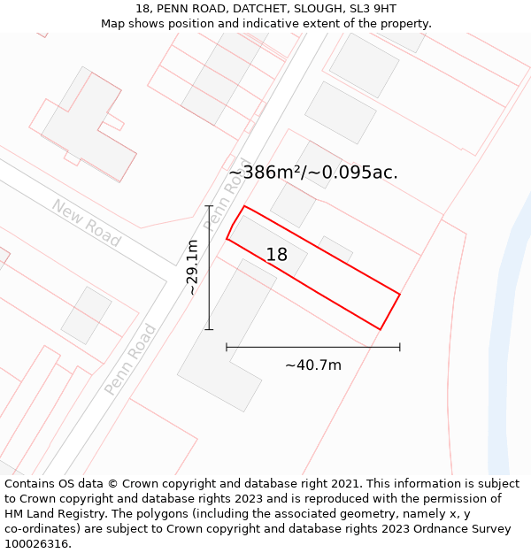 18, PENN ROAD, DATCHET, SLOUGH, SL3 9HT: Plot and title map