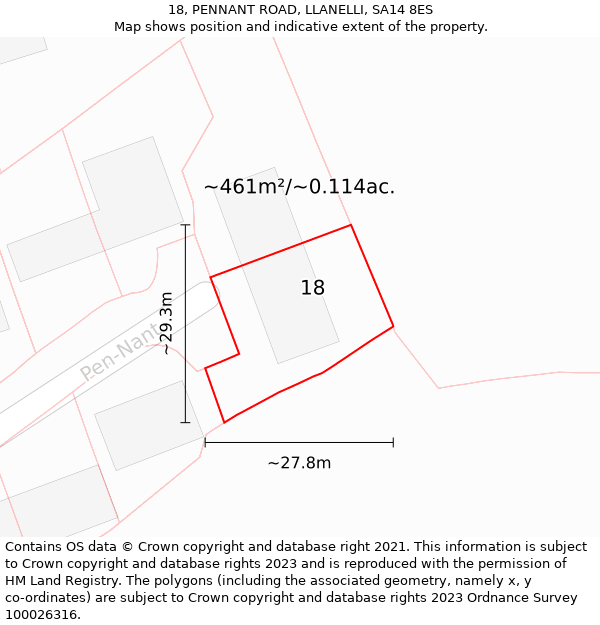 18, PENNANT ROAD, LLANELLI, SA14 8ES: Plot and title map