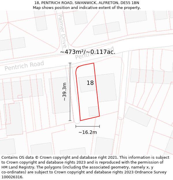 18, PENTRICH ROAD, SWANWICK, ALFRETON, DE55 1BN: Plot and title map