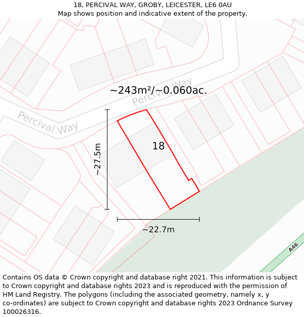 18, PERCIVAL WAY, GROBY, LEICESTER, LE6 0AU: Plot and title map