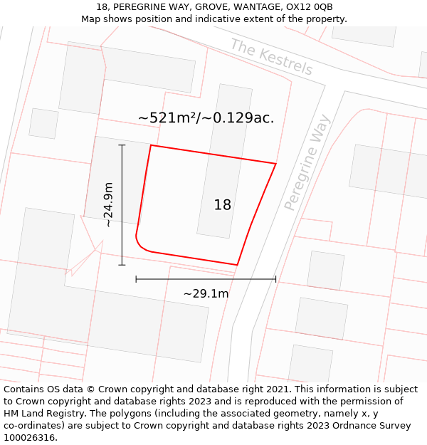 18, PEREGRINE WAY, GROVE, WANTAGE, OX12 0QB: Plot and title map