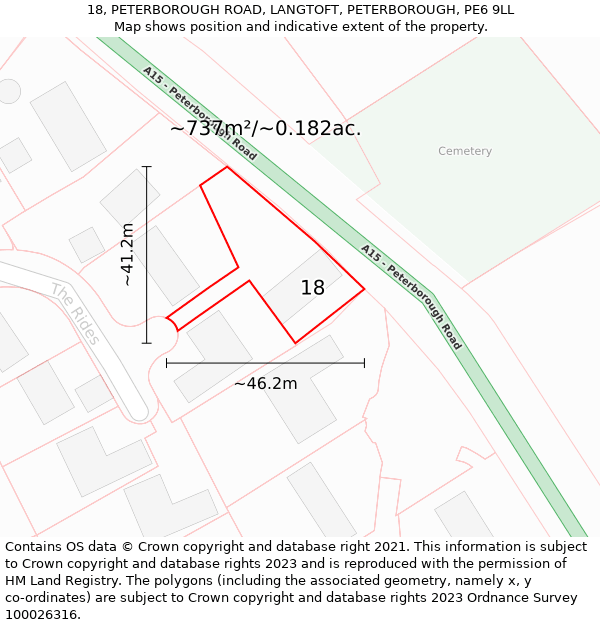 18, PETERBOROUGH ROAD, LANGTOFT, PETERBOROUGH, PE6 9LL: Plot and title map