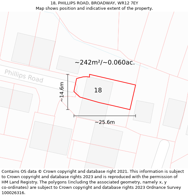 18, PHILLIPS ROAD, BROADWAY, WR12 7EY: Plot and title map