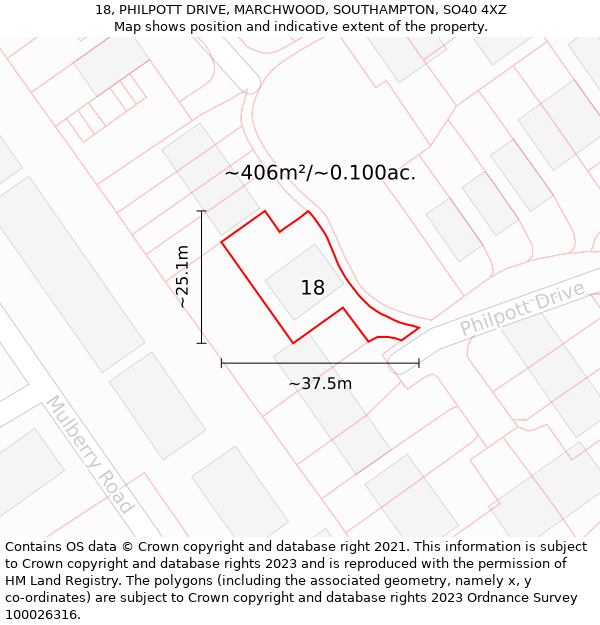 18, PHILPOTT DRIVE, MARCHWOOD, SOUTHAMPTON, SO40 4XZ: Plot and title map