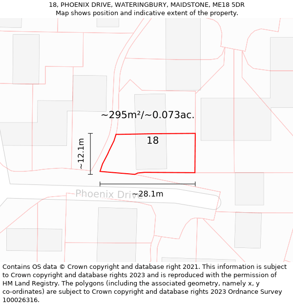 18, PHOENIX DRIVE, WATERINGBURY, MAIDSTONE, ME18 5DR: Plot and title map