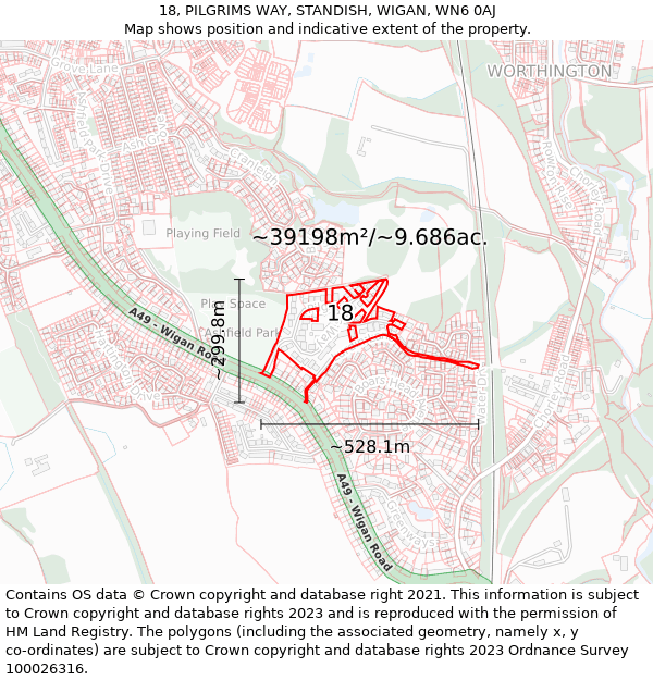 18, PILGRIMS WAY, STANDISH, WIGAN, WN6 0AJ: Plot and title map