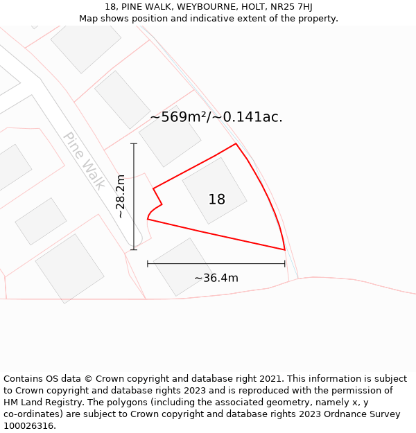 18, PINE WALK, WEYBOURNE, HOLT, NR25 7HJ: Plot and title map