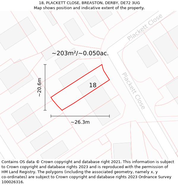 18, PLACKETT CLOSE, BREASTON, DERBY, DE72 3UG: Plot and title map