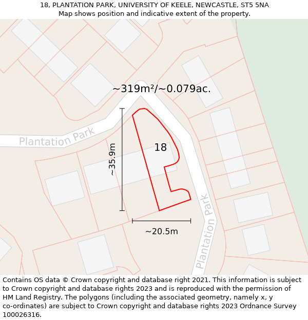 18, PLANTATION PARK, UNIVERSITY OF KEELE, NEWCASTLE, ST5 5NA: Plot and title map