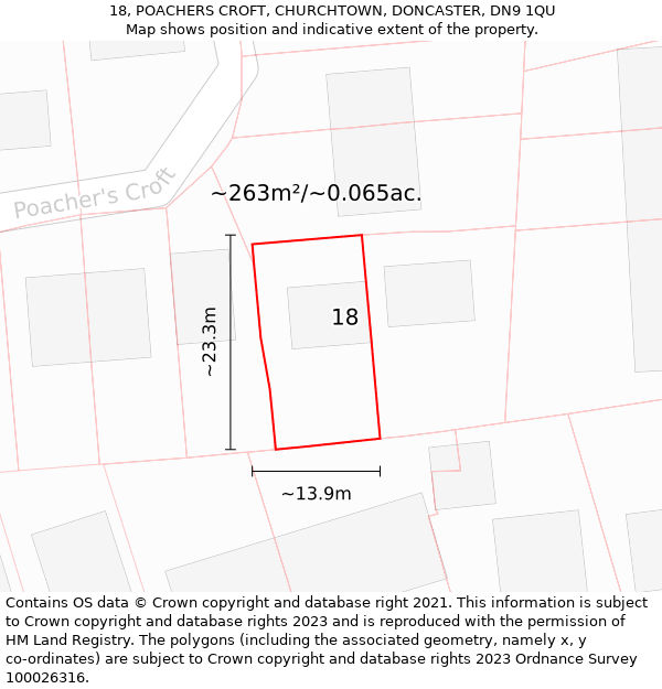 18, POACHERS CROFT, CHURCHTOWN, DONCASTER, DN9 1QU: Plot and title map