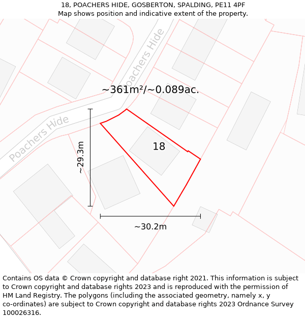 18, POACHERS HIDE, GOSBERTON, SPALDING, PE11 4PF: Plot and title map