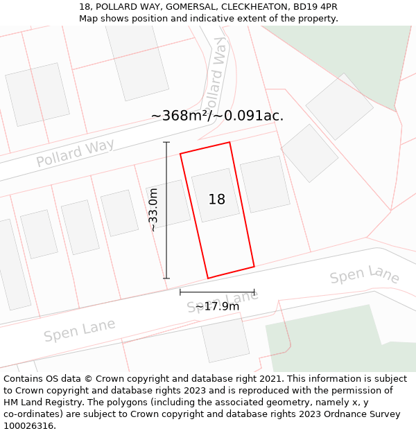 18, POLLARD WAY, GOMERSAL, CLECKHEATON, BD19 4PR: Plot and title map