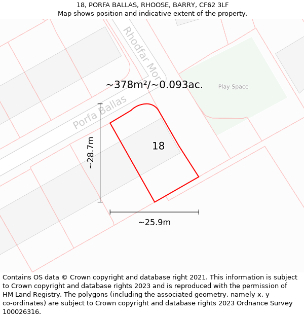 18, PORFA BALLAS, RHOOSE, BARRY, CF62 3LF: Plot and title map
